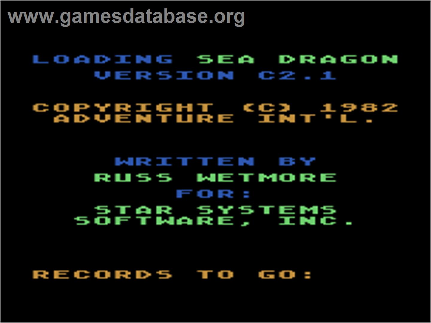 Sea Dragon - Atari 8-bit - Artwork - Title Screen