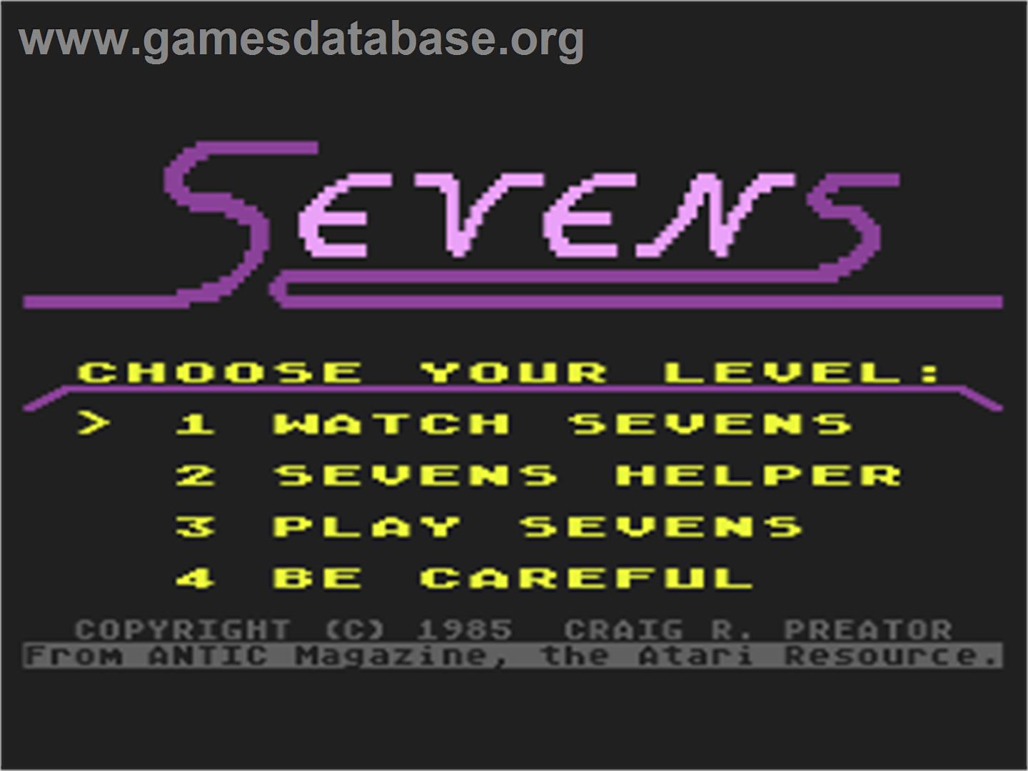 Sevens - Atari 8-bit - Artwork - Title Screen