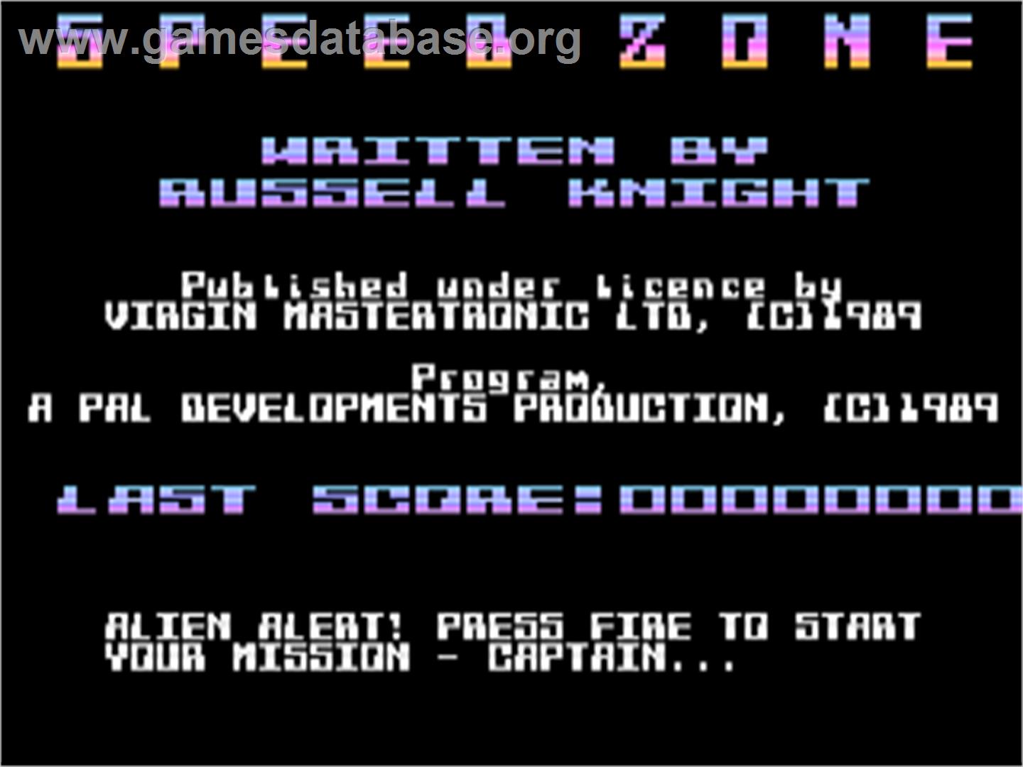Speed Zone - Atari 8-bit - Artwork - Title Screen