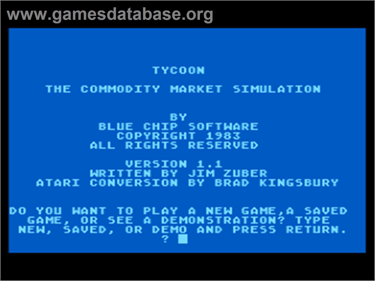 Tycoon - The Commodity Market Simulation - Atari 8-bit - Artwork - Title Screen
