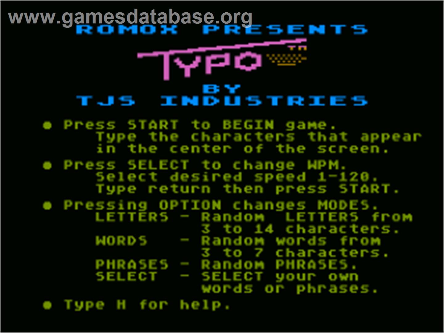 Typo - Atari 8-bit - Artwork - Title Screen