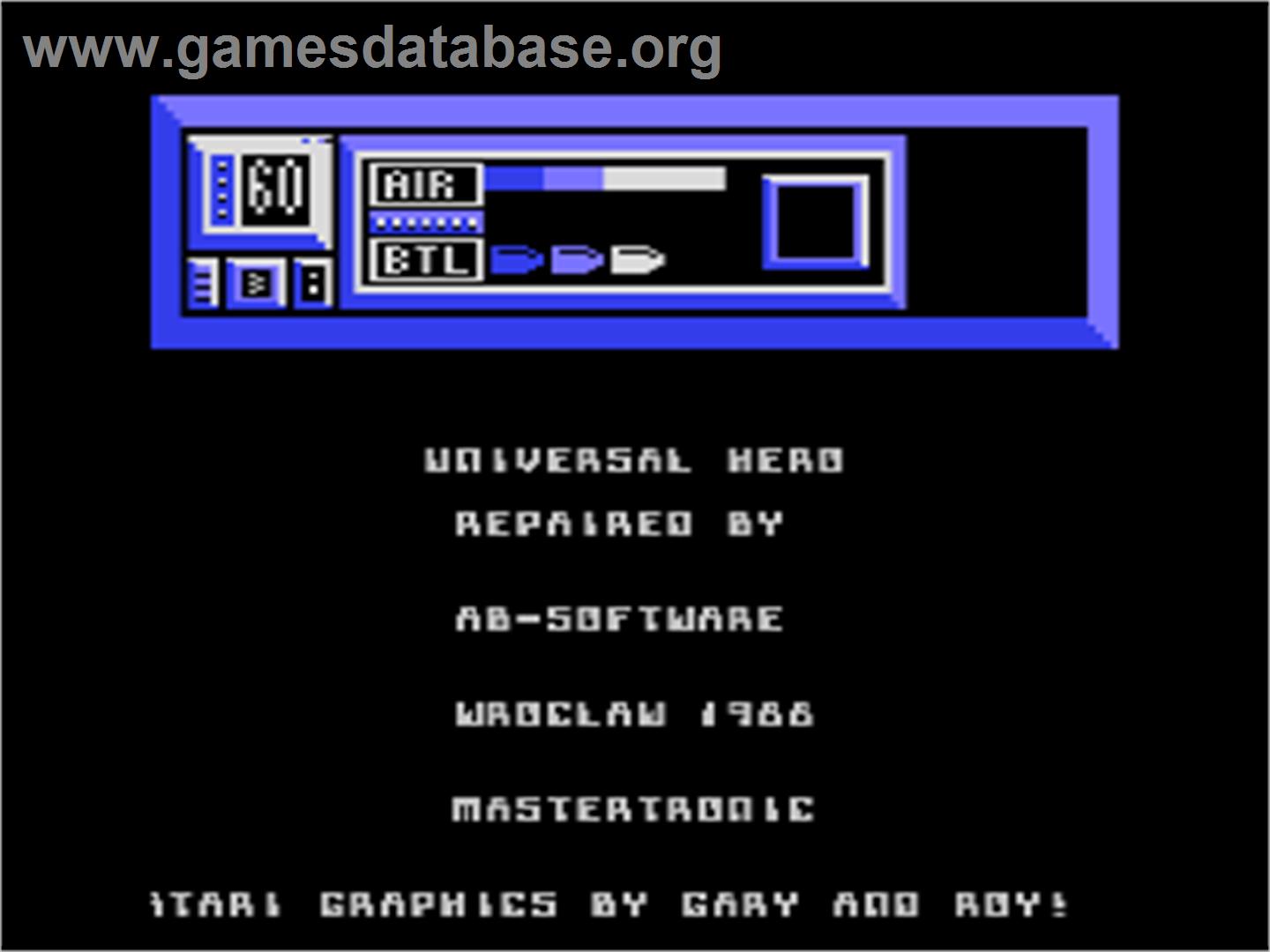 Universal Hero - Atari 8-bit - Artwork - Title Screen
