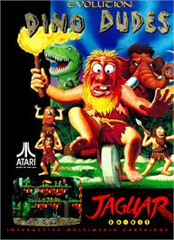 Box cover for Evolution: Dino Dudes on the Atari Jaguar.