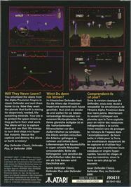 Box back cover for Defender 2000 on the Atari Jaguar.