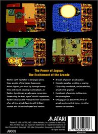 Box back cover for Raiden on the Atari Jaguar.