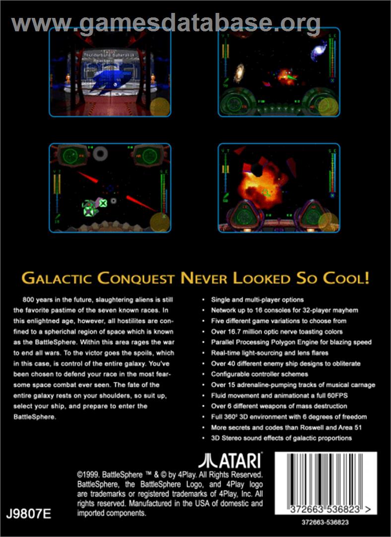 BattleSphere - Atari Jaguar - Artwork - Box Back