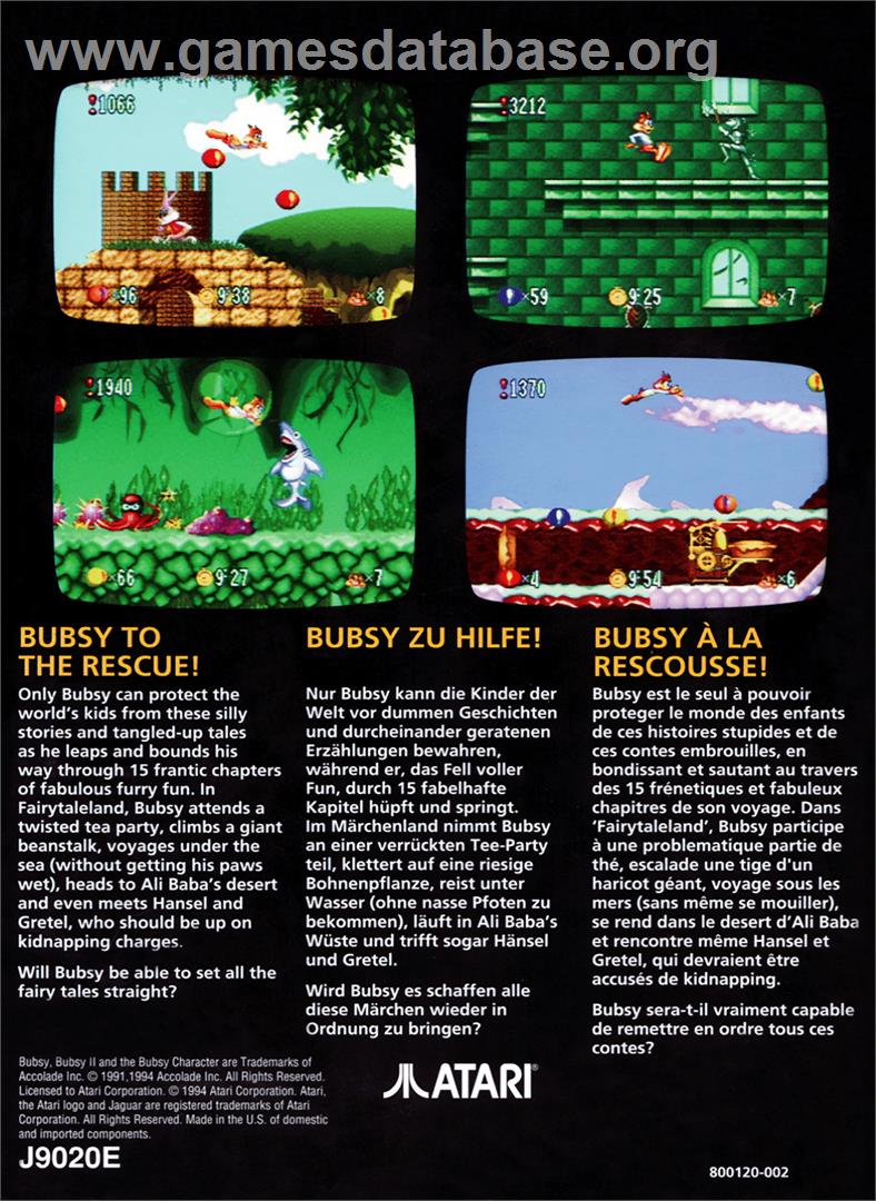 Bubsy In - Fractured Furry Tales - Atari Jaguar - Artwork - Box Back