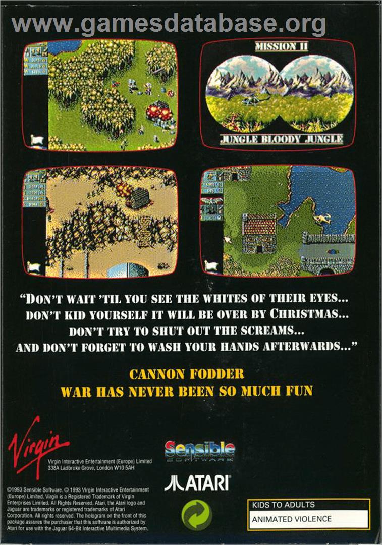 Cannon Fodder - Atari Jaguar - Artwork - Box Back