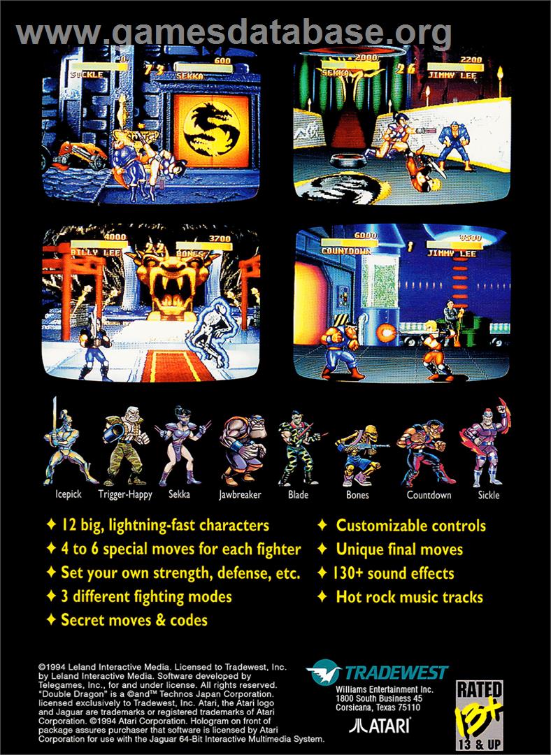 Double Dragon 5 - The Shadow Falls - Atari Jaguar - Artwork - Box Back