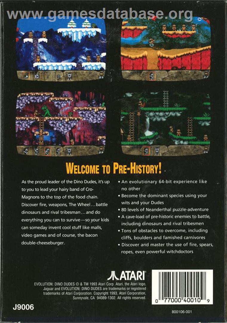 Evolution: Dino Dudes - Atari Jaguar - Artwork - Box Back