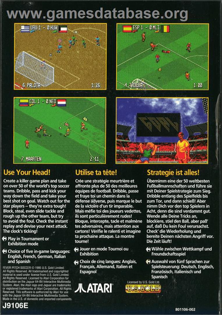 Fever Pitch Soccer - Atari Jaguar - Artwork - Box Back