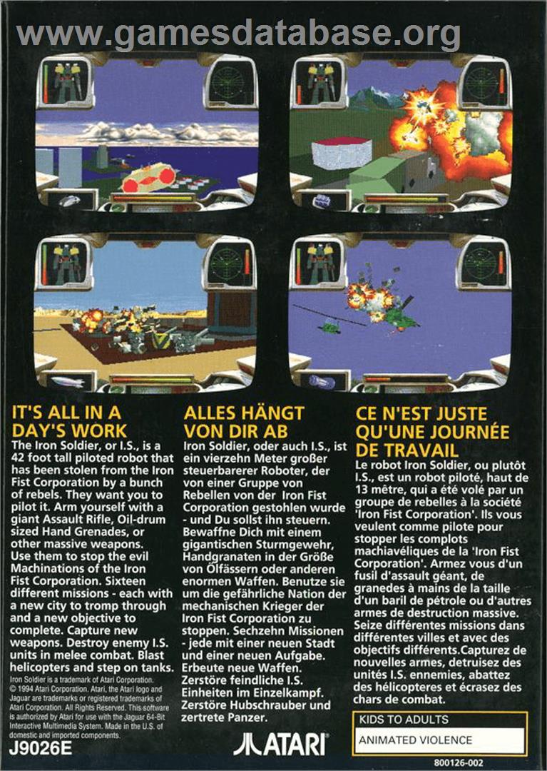 Iron Soldier - Atari Jaguar - Artwork - Box Back