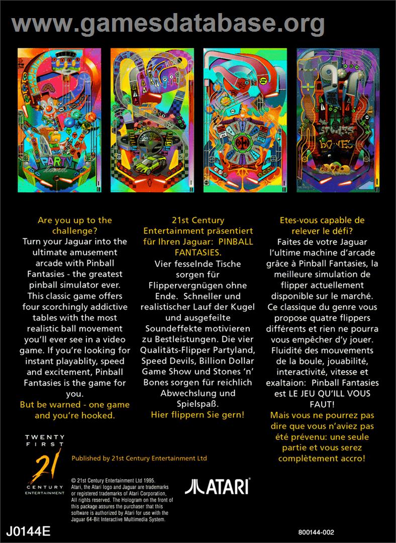 Pinball Fantasies - Atari Jaguar - Artwork - Box Back