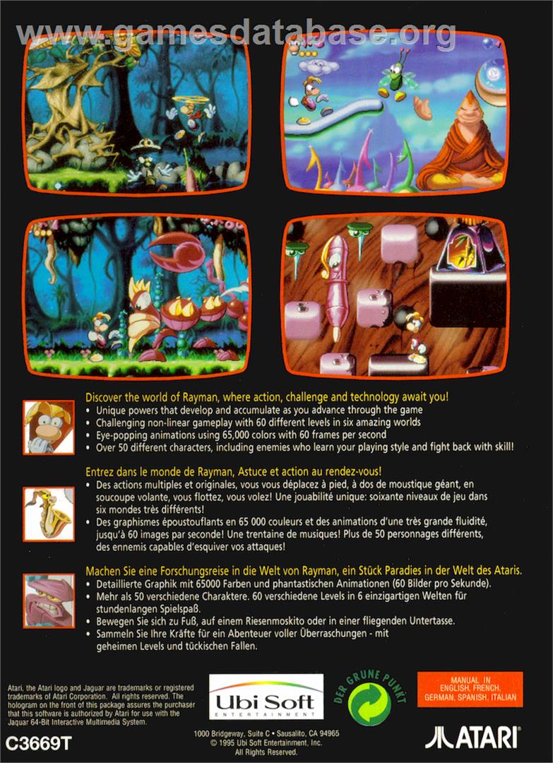 Rayman (Demo) - Atari Jaguar - Artwork - Box Back