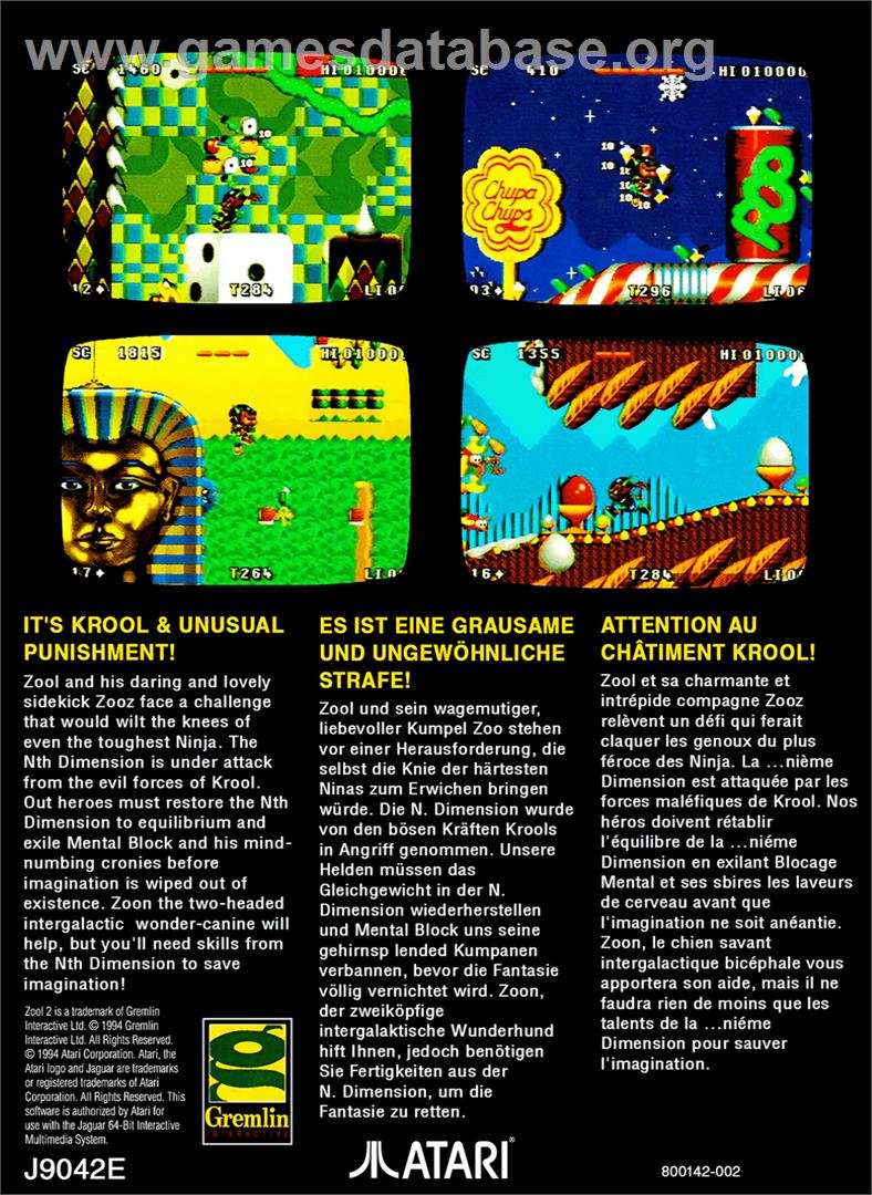Zool 2 - Atari Jaguar - Artwork - Box Back