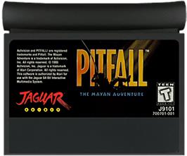 Cartridge artwork for Pitfall - The Mayan Adventure on the Atari Jaguar.