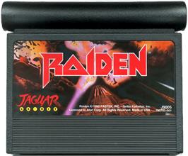 Cartridge artwork for Raiden on the Atari Jaguar.