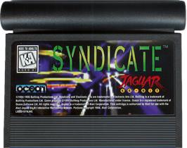 Cartridge artwork for Syndicate on the Atari Jaguar.