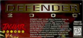 Top of cartridge artwork for Defender 2000 on the Atari Jaguar.