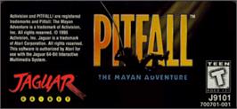 Top of cartridge artwork for Pitfall - The Mayan Adventure on the Atari Jaguar.