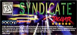 Top of cartridge artwork for Syndicate on the Atari Jaguar.
