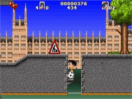 In game image of Soccer Kid on the Atari Jaguar.