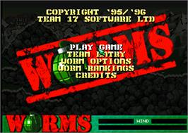 Title screen of Worms on the Atari Jaguar.