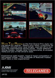Box back cover for World Tour Racing on the Atari Jaguar CD.