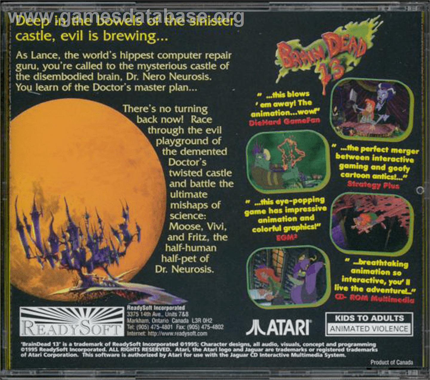 BrainDead 13 - Atari Jaguar CD - Artwork - Box Back