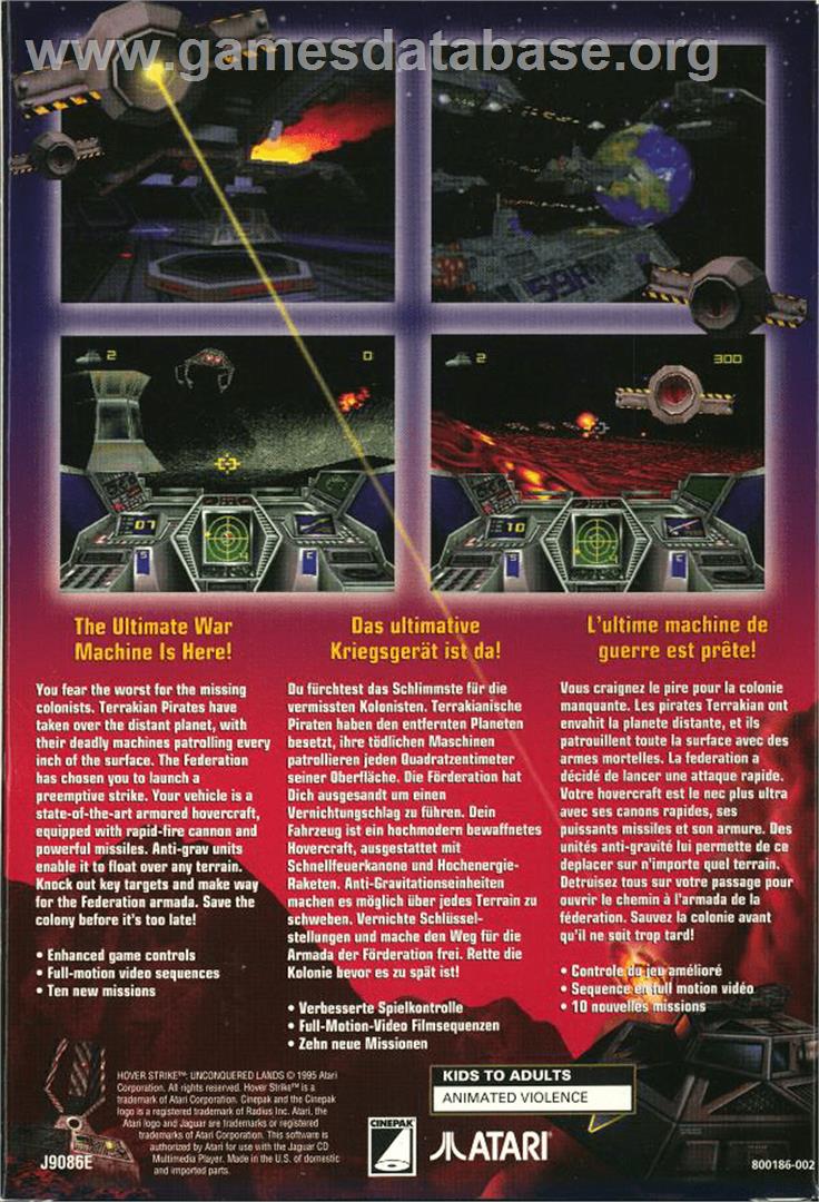 Hover Strike Unconquered Lands - Atari Jaguar CD - Artwork - Box Back