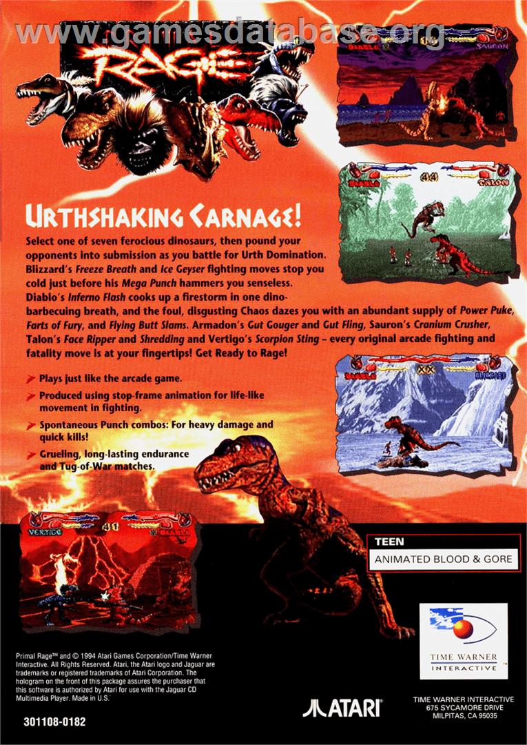 Primal Rage - Atari Jaguar CD - Artwork - Box Back