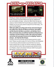 Box back cover for Alien vs Predator on the Atari Lynx.