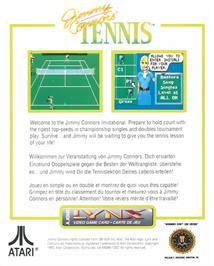 Box back cover for Jimmy Connors' Tennis on the Atari Lynx.