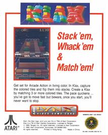 Box back cover for Klax on the Atari Lynx.