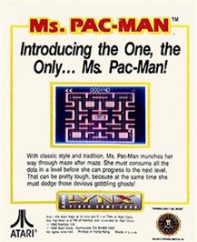 Box back cover for Ms. Pac-Man on the Atari Lynx.