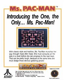 Box back cover for Ms. Pac-man on the Atari Lynx.
