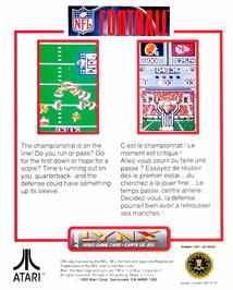 Box back cover for Nfl Football on the Atari Lynx.