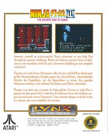 Box back cover for Ninja Gaiden 3 - The Ancient Ship Of Doom on the Atari Lynx.