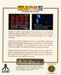 Box back cover for Ninja Gaiden III: The Ancient Ship of Doom on the Atari Lynx.