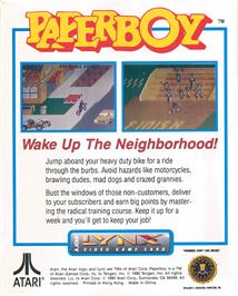 Box back cover for Paperboy on the Atari Lynx.