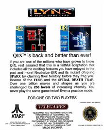 Box back cover for Qix on the Atari Lynx.