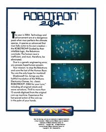Box back cover for Robotron - 2084 on the Atari Lynx.