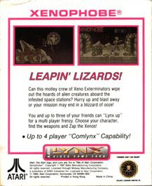 Box back cover for Xenophobe on the Atari Lynx.