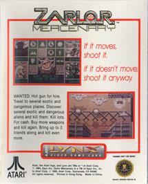 Box back cover for Zarlor Mercenary on the Atari Lynx.