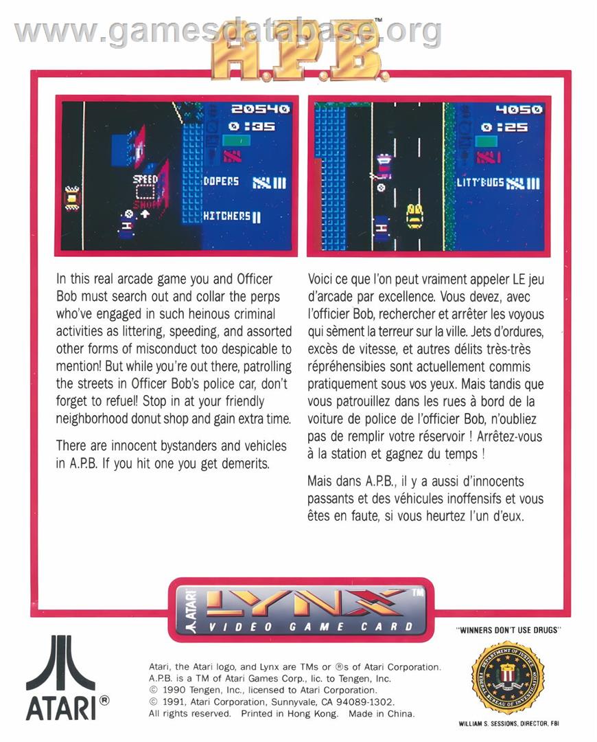 Apb - Atari Lynx - Artwork - Box Back