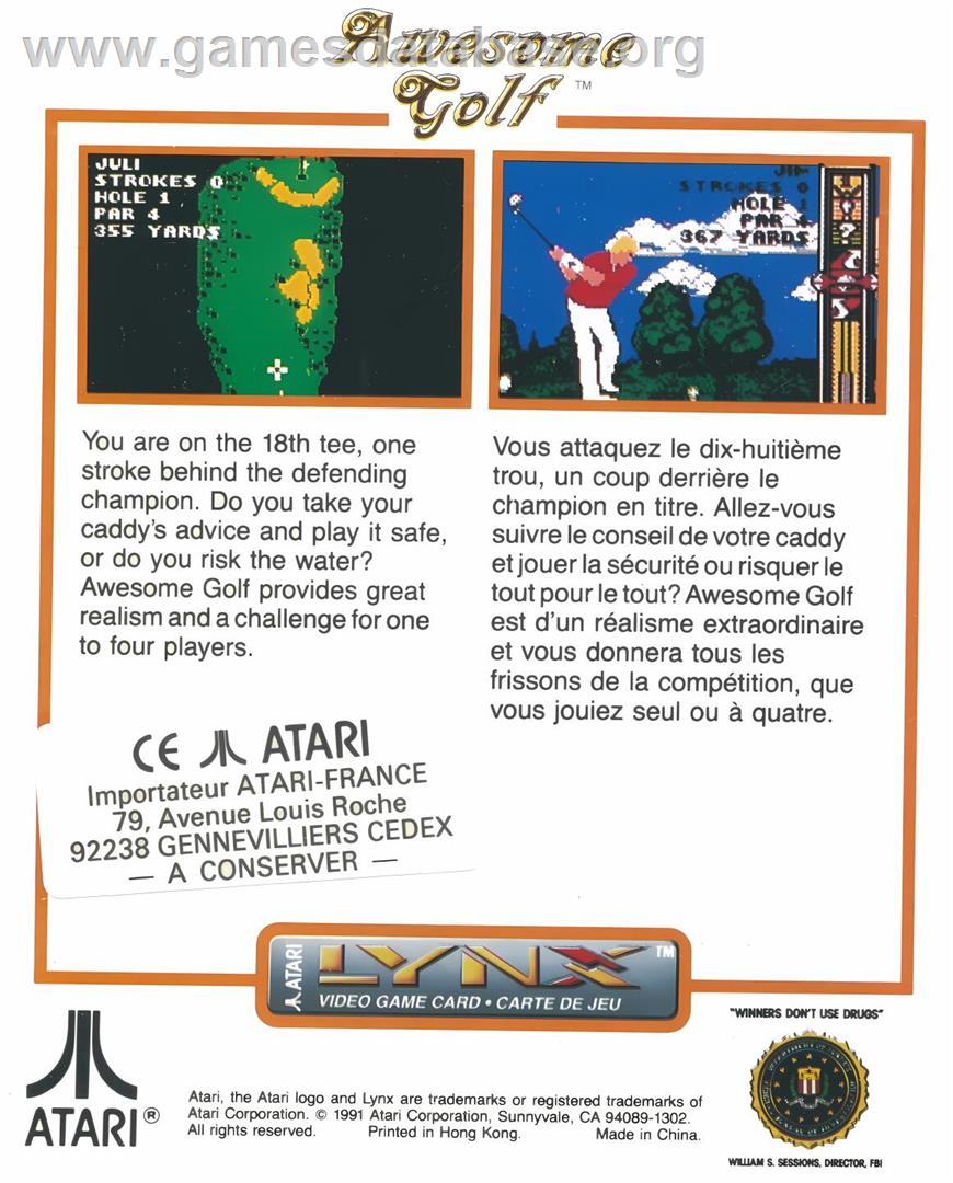 Awesome Golf - Atari Lynx - Artwork - Box Back