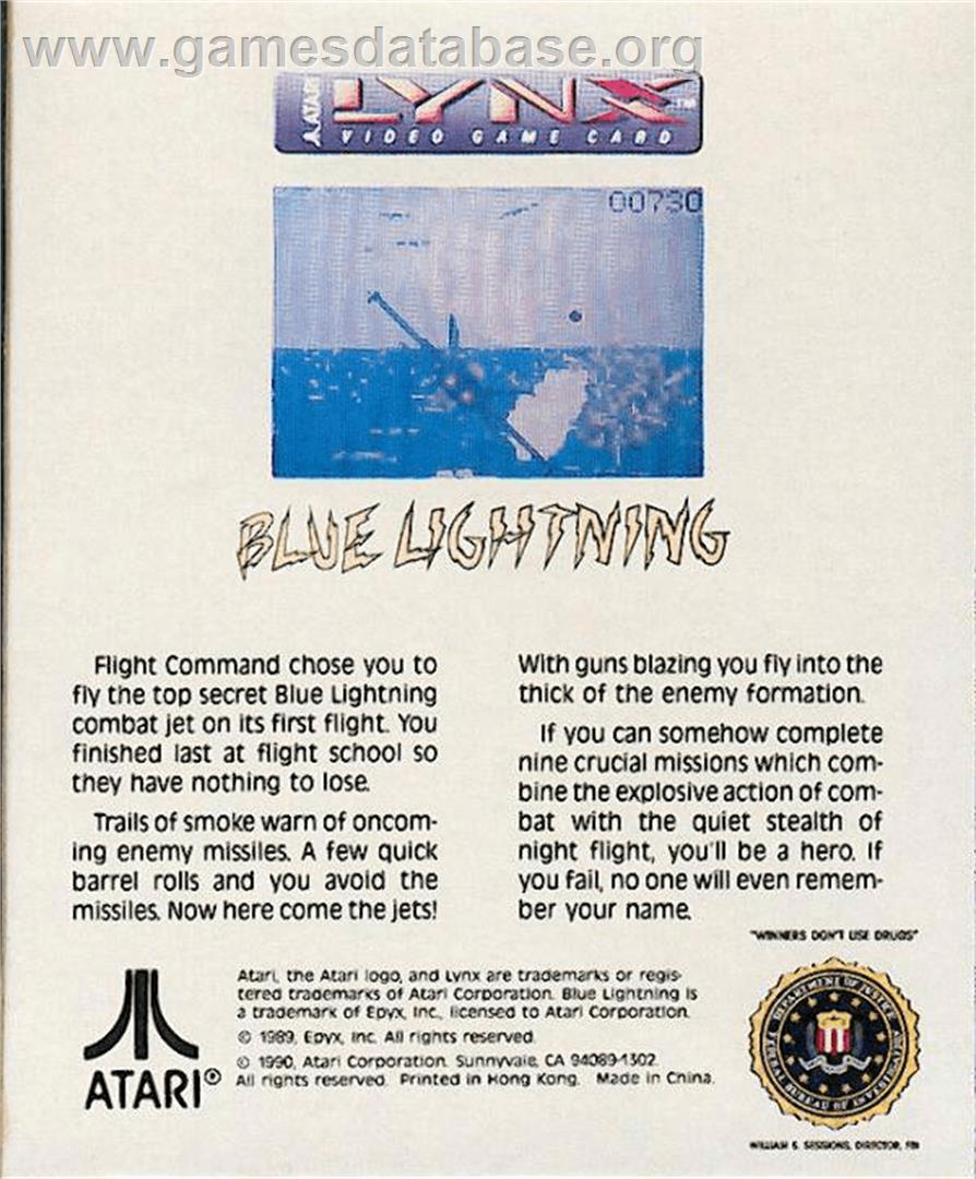 Blue Lightning - Atari Lynx - Artwork - Box Back