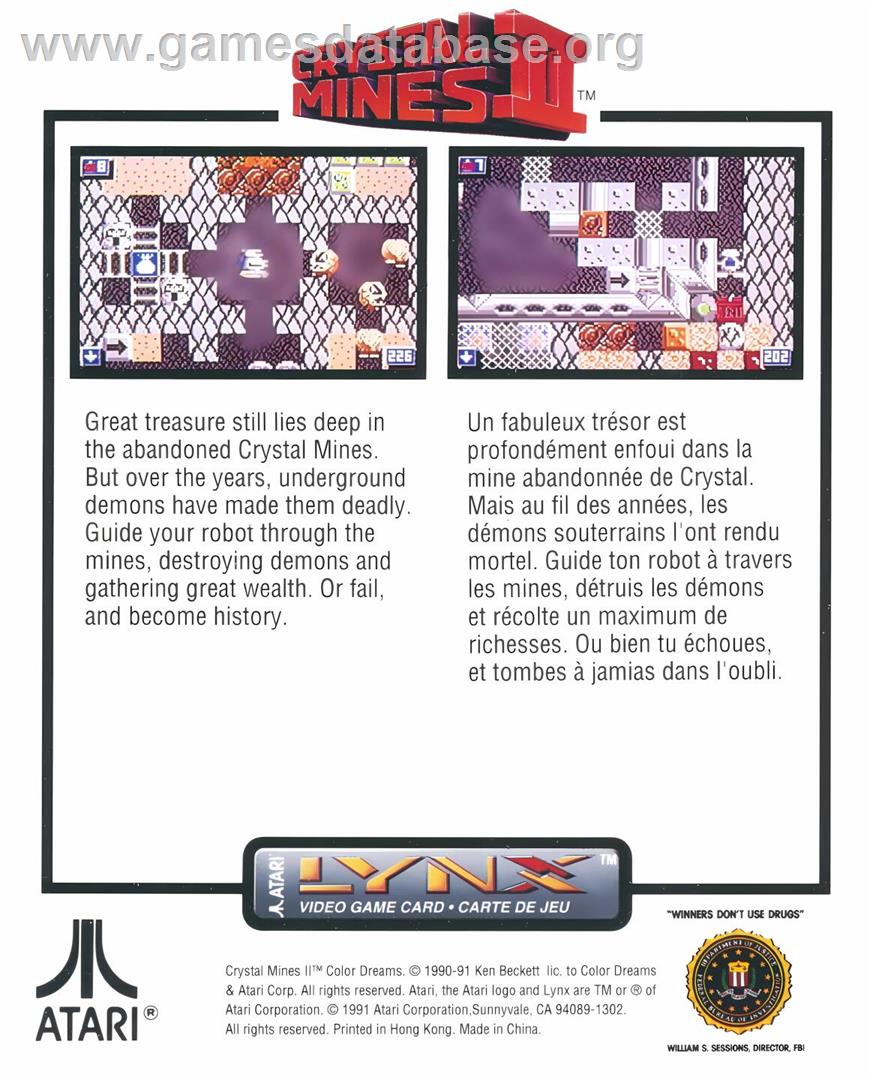 Crystal Mines II - Atari Lynx - Artwork - Box Back