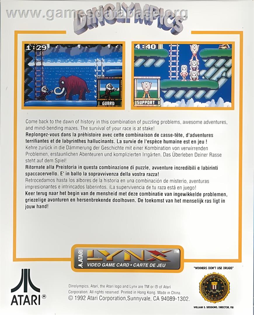 Dinolympics - Atari Lynx - Artwork - Box Back
