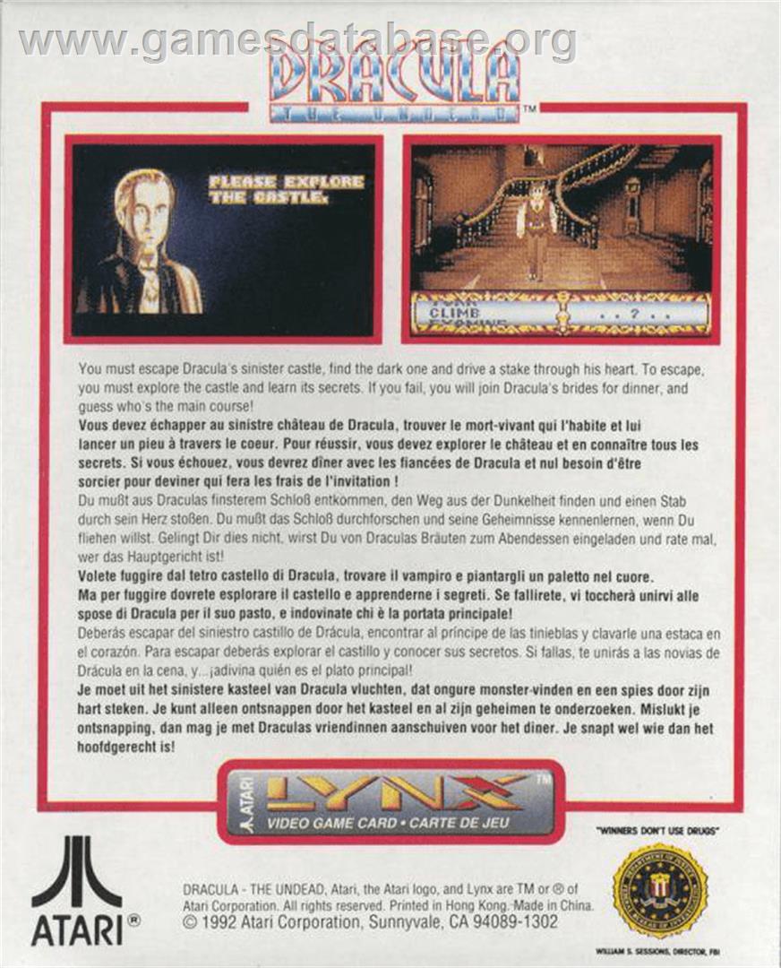 Dracula the Undead - Atari Lynx - Artwork - Box Back